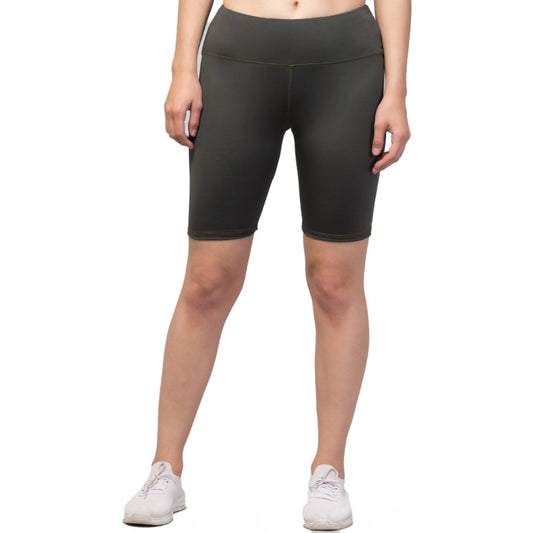 Women'S Polyester Solid Above Knee High-Rise Shorts (Green)