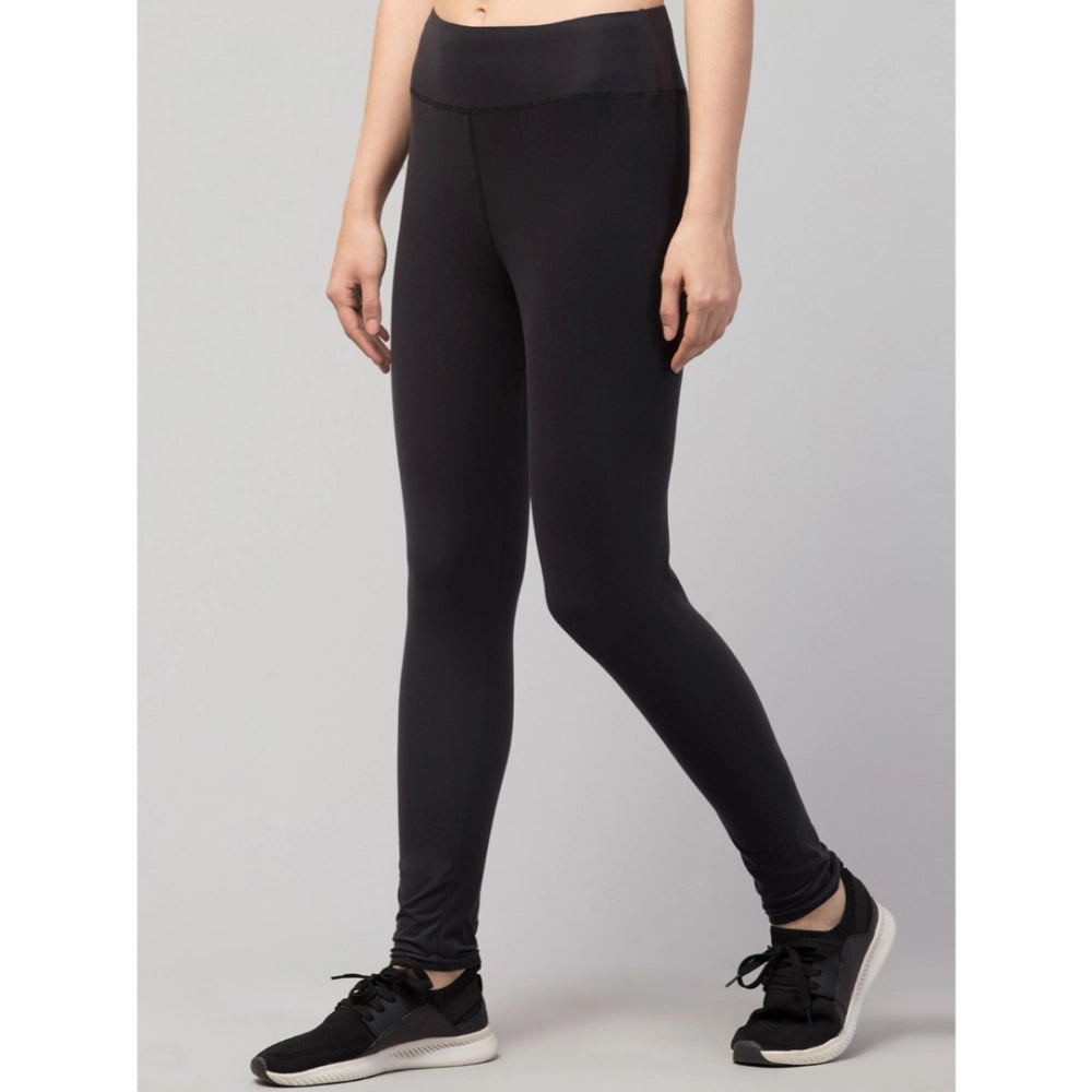 Women'S Polyester Solid Ankle Length High-Rise Tights (Black)