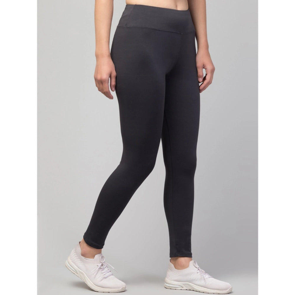 Women'S Polyester Solid Ankle Length High-Rise Tights (Grey)