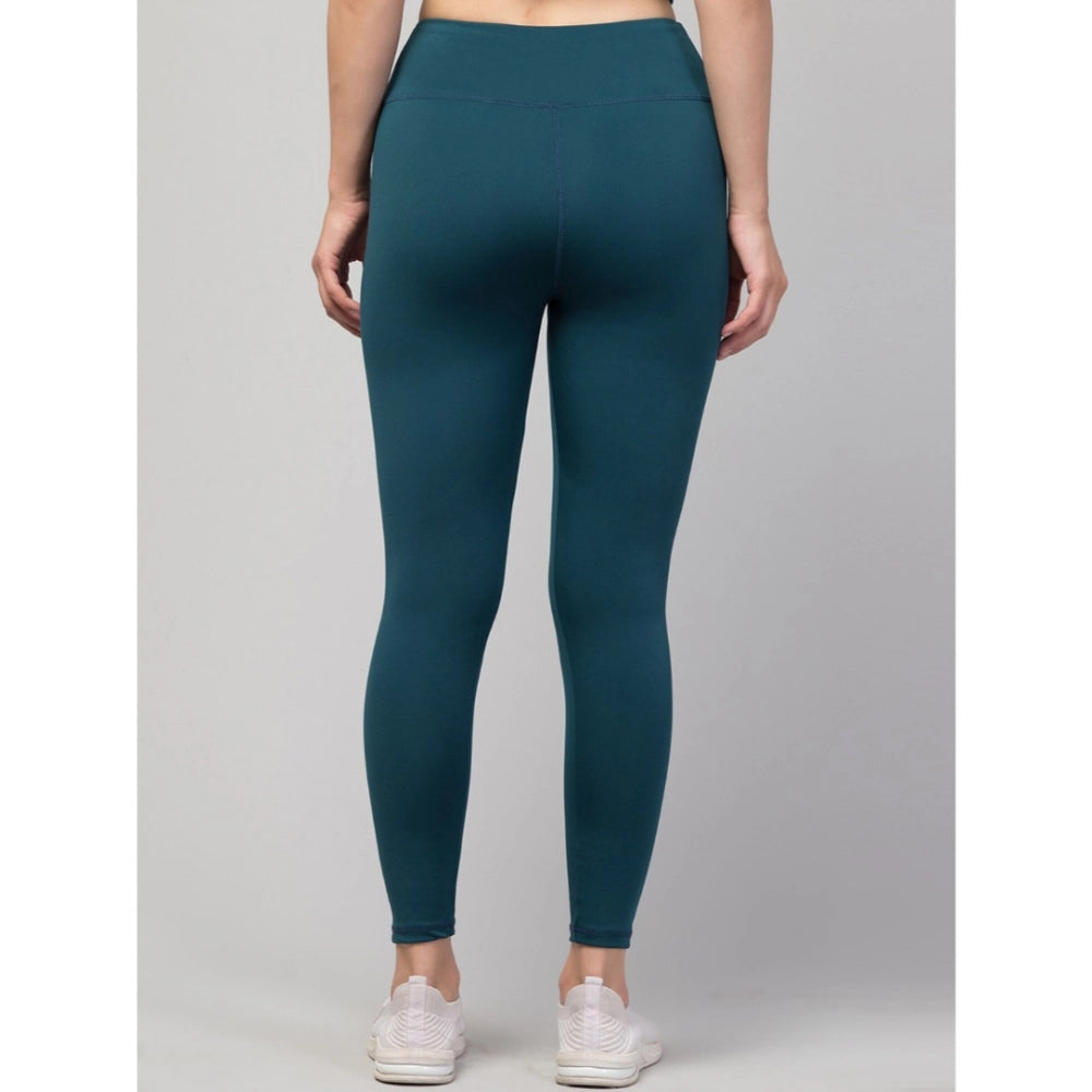 Women'S Polyester Solid Ankle Length High-Rise Tights (Green)