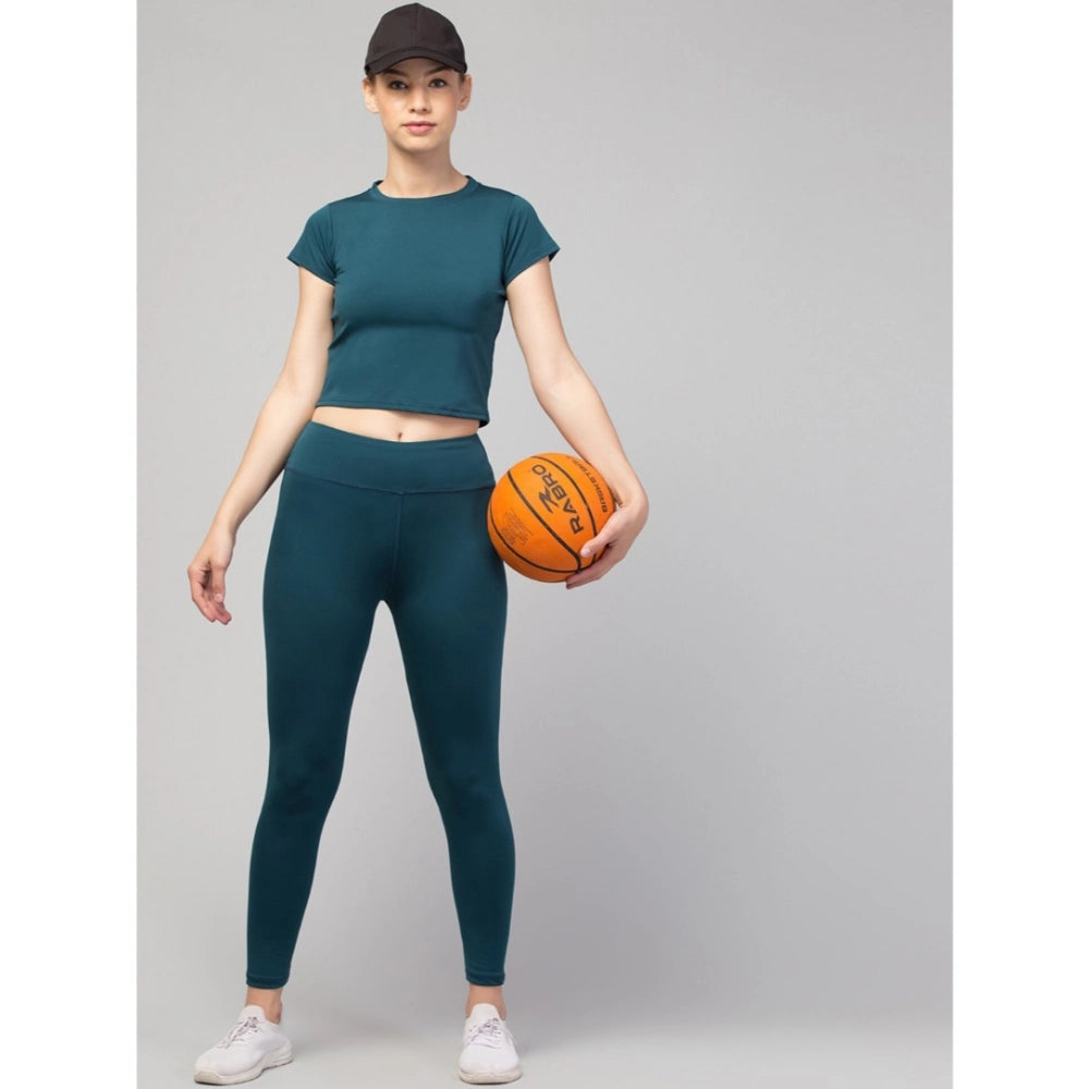 Women'S Polyester Solid Ankle Length High-Rise Tights (Green)