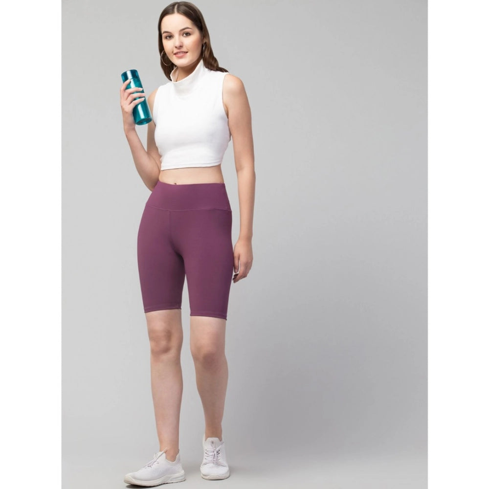 Women'S Polyester Solid Above Knee High-Rise Shorts (Purple)