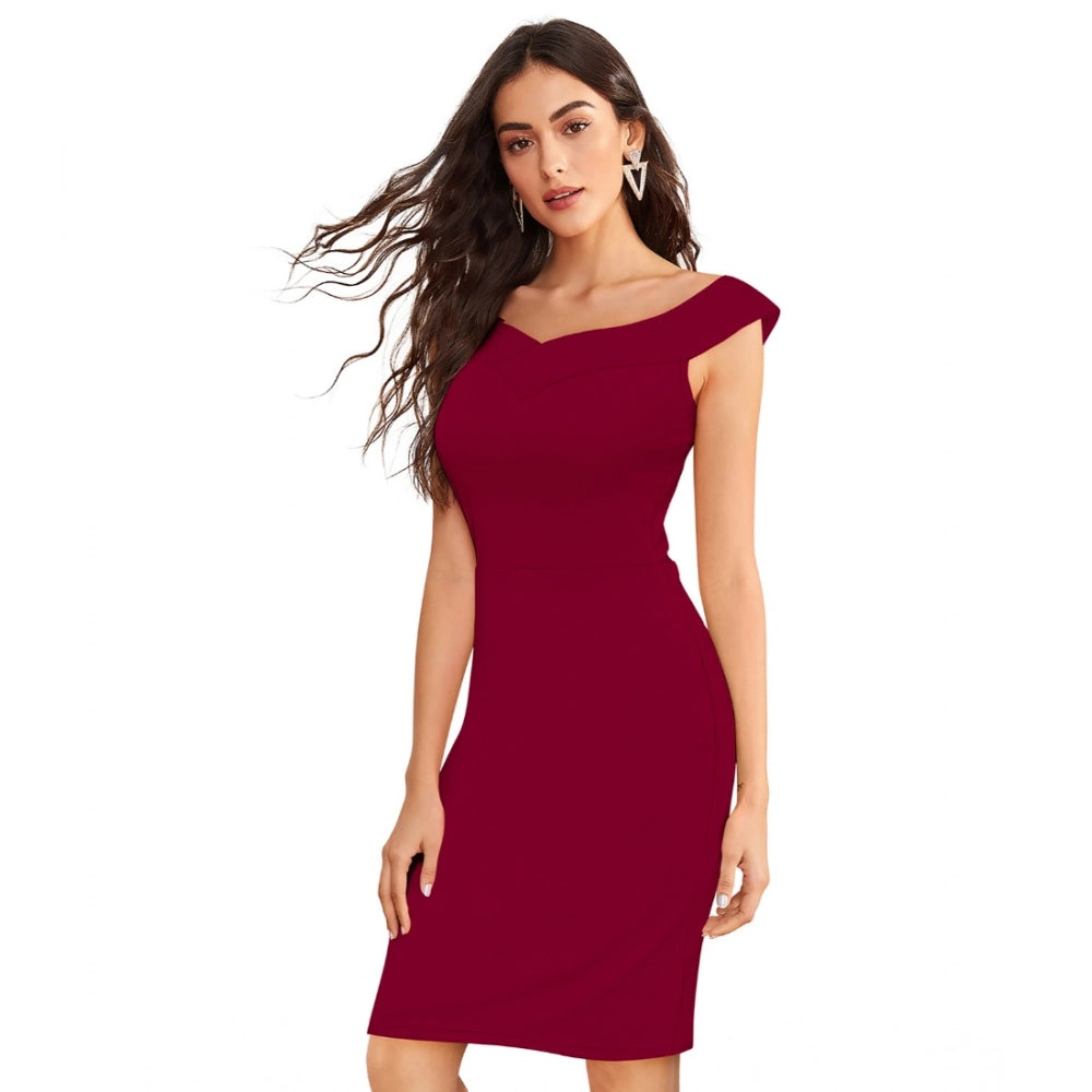 Women'S Knitting Stretchable Solid Round Neck Sleeveless Dress