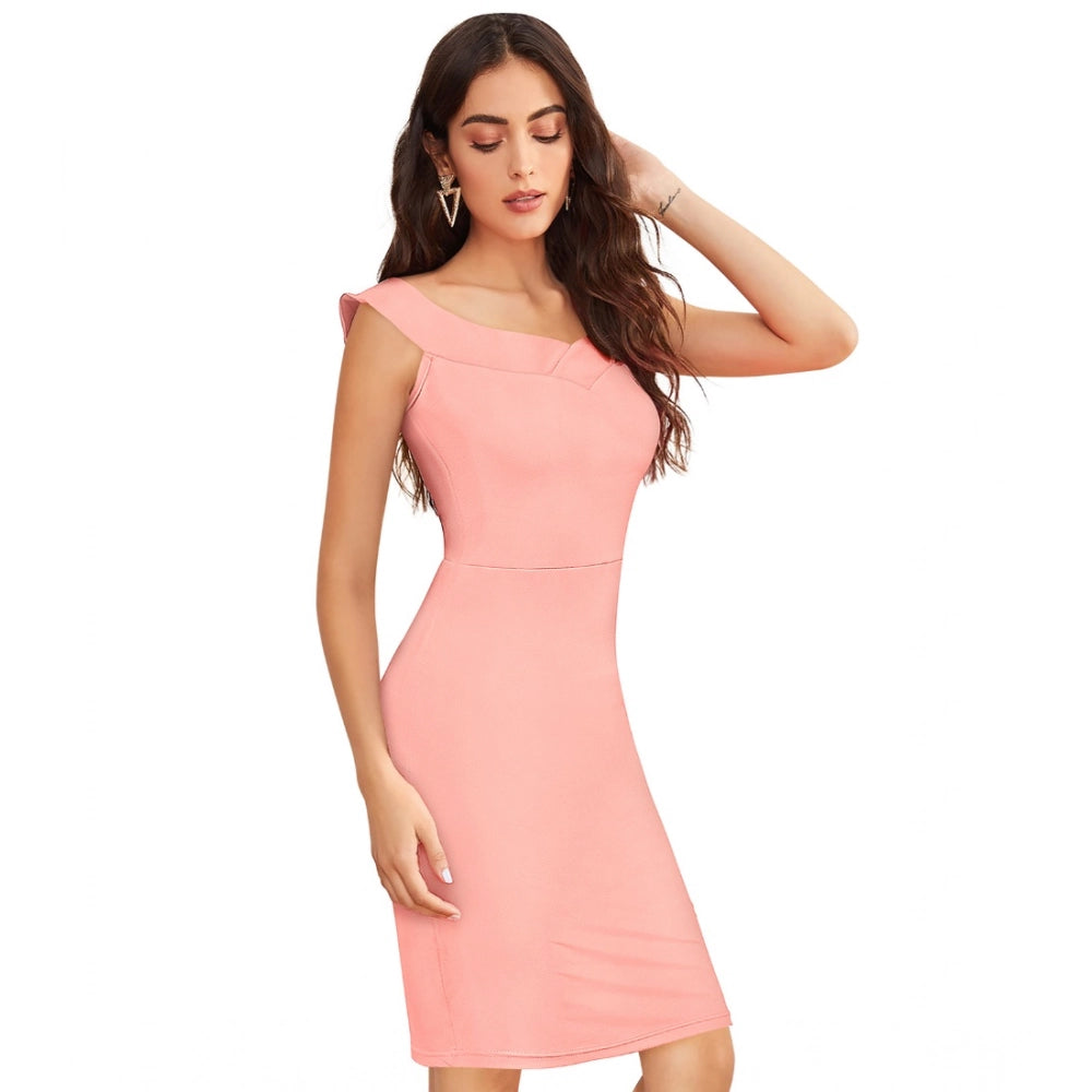 Women'S Knitting Stretchable Solid Round Neck Sleeveless Dress