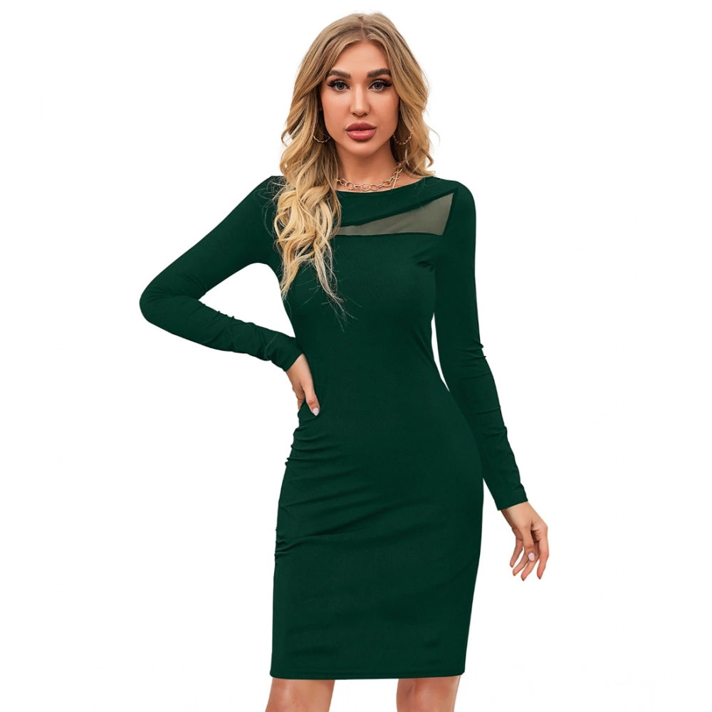 Women'S Knitting Stretchable Solid Round Neck Full Sleeve Dres
