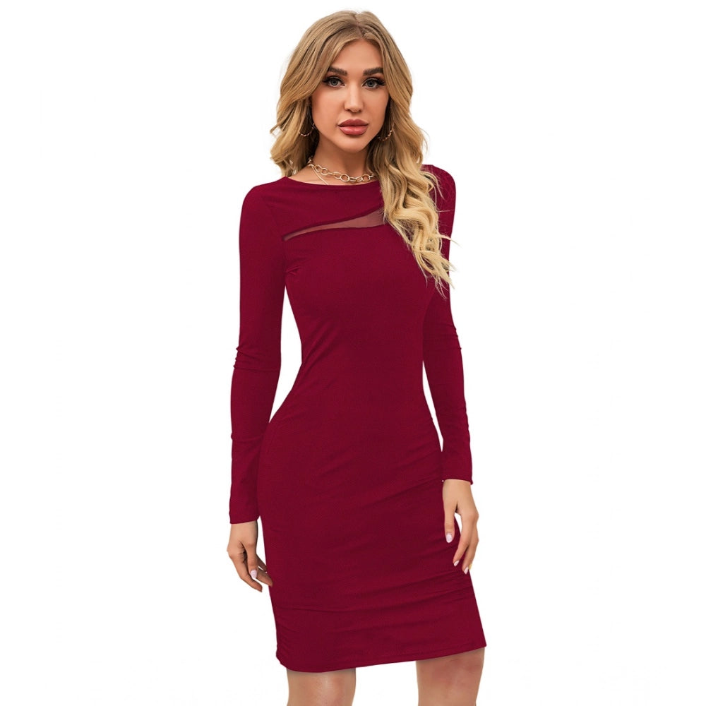 Women'S Knitting Stretchable Solid Round Neck Full Sleeve Dres