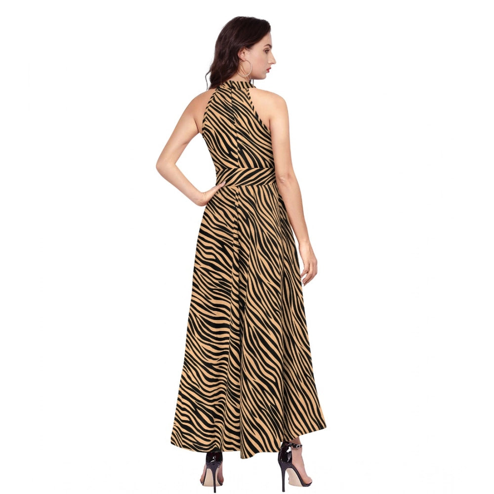 Women'S Polyester Zebra Pattern Halter Neck Sleeveless Dress (