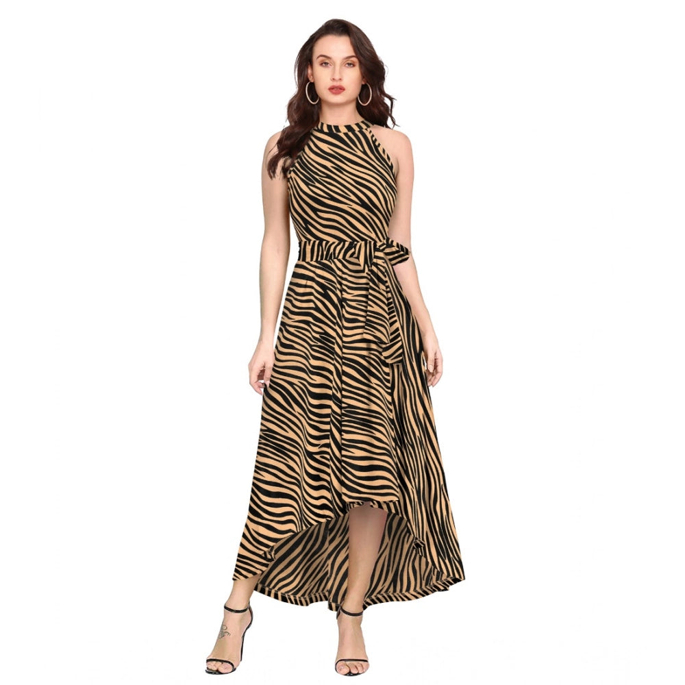 Women'S Polyester Zebra Pattern Halter Neck Sleeveless Dress (