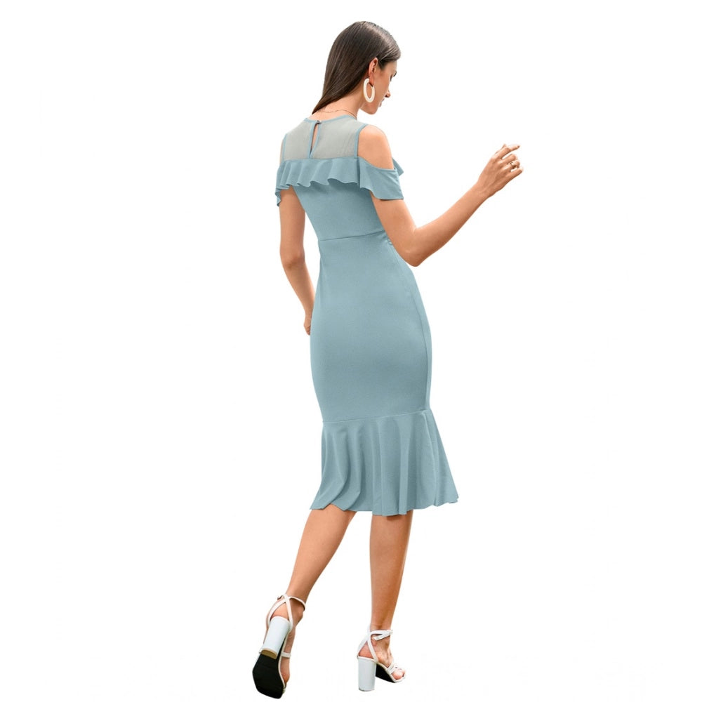 Women'S Knitting Stretchable Solid Round Neck Sleeveless Dress