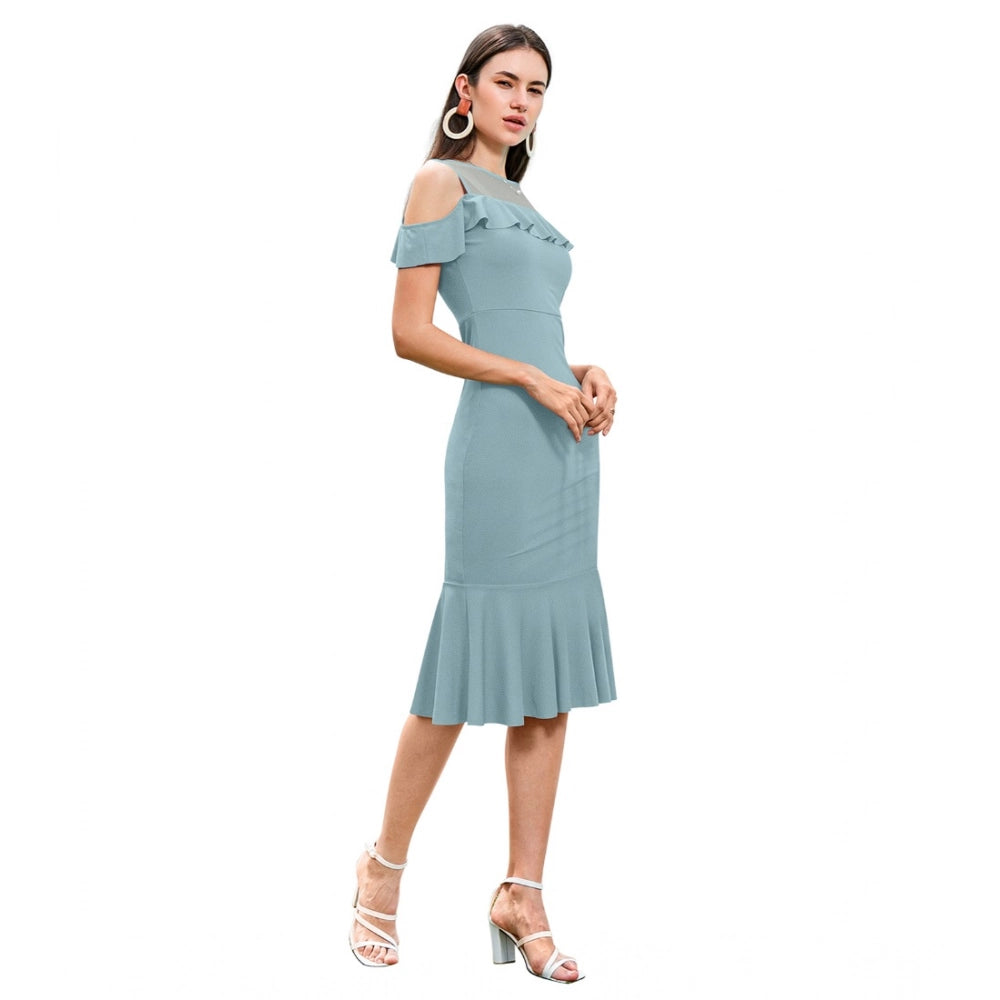 Women'S Knitting Stretchable Solid Round Neck Sleeveless Dress