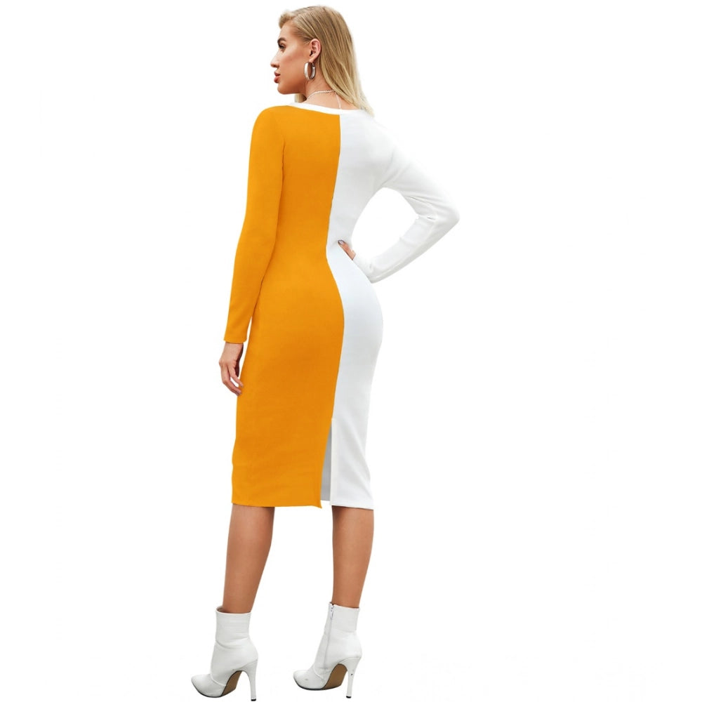 Women'S Knitting Stretchable Solid Round Neck Full Sleeve Dres