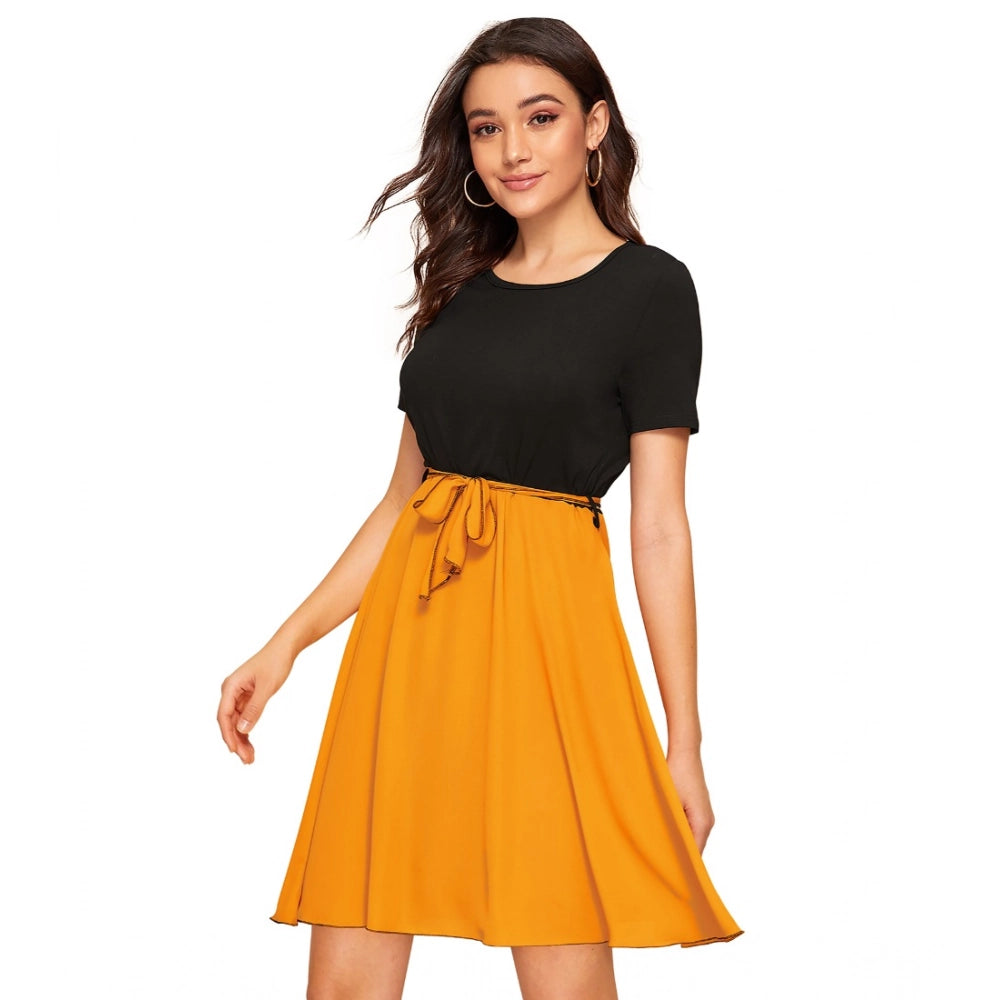 Women'S Knitting Stretchable Solid Round Neck Cap Sleeve Dress