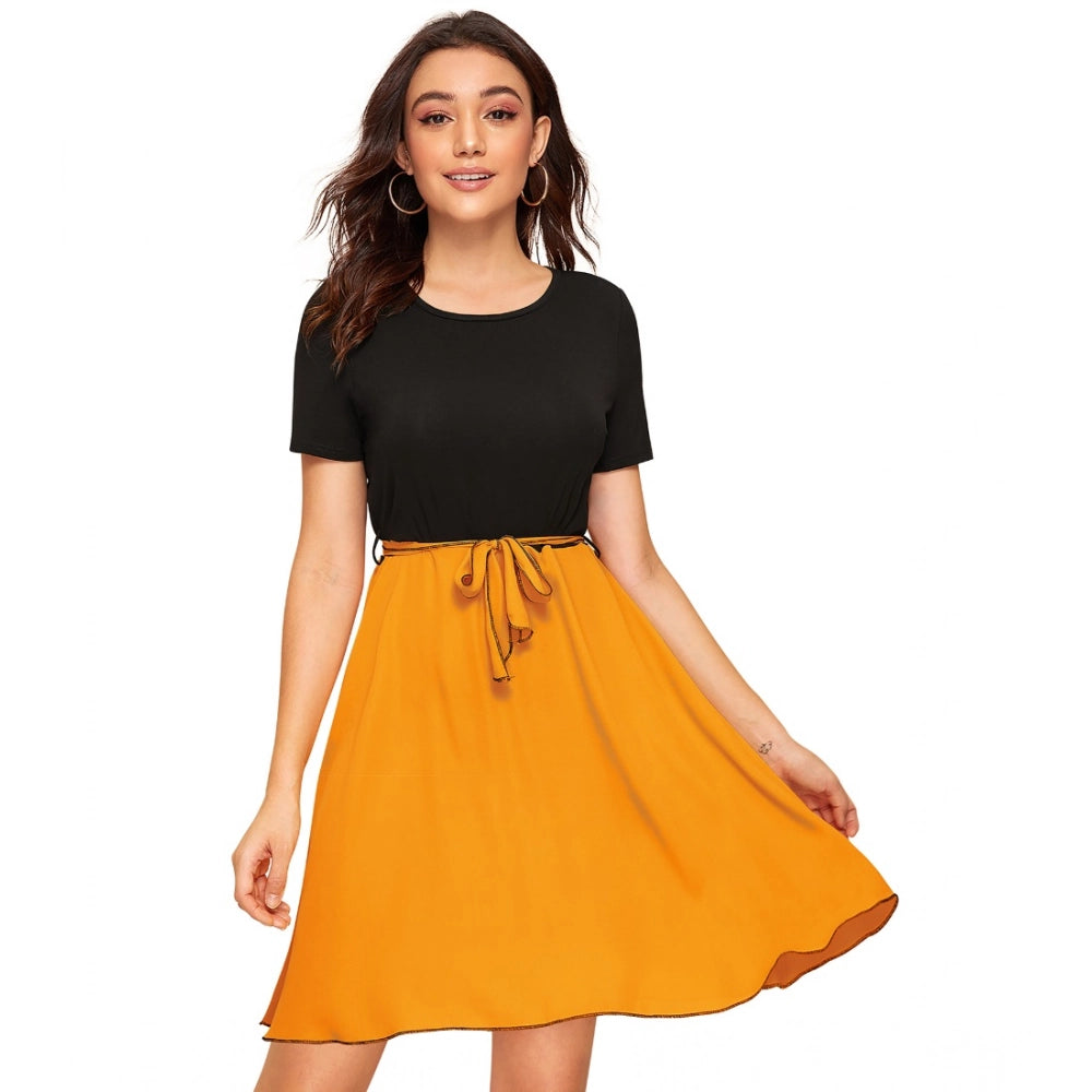 Women'S Knitting Stretchable Solid Round Neck Cap Sleeve Dress