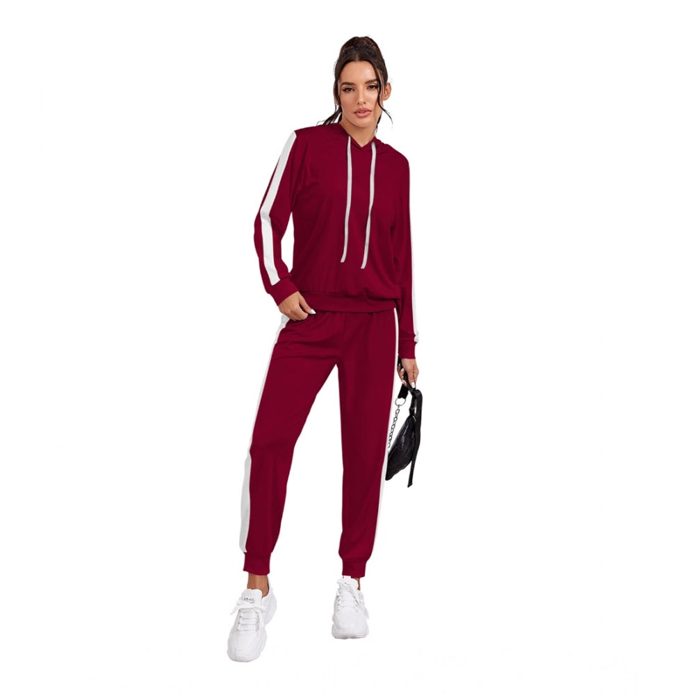 Women'S Knitting Stretchable Solid Hooded Neck Full Sleeve Tra