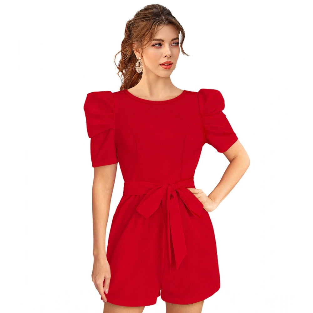 Women'S Knitting Stretchable Solid Round Neck 3-4 Puff Sleeve