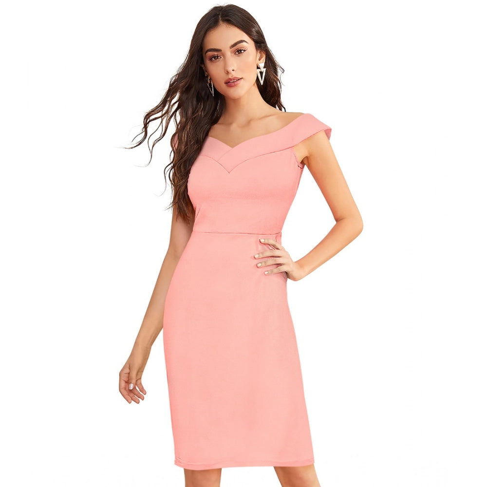 Women'S Knitting Stretchable Solid Round Neck Sleeveless Dress