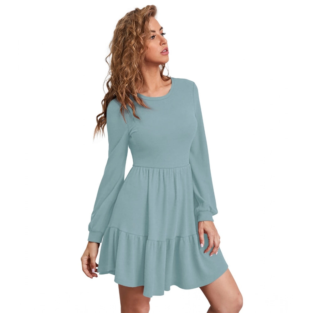 Women'S Knitting Stretchable Solid Round Neck Full Sleeve Dres