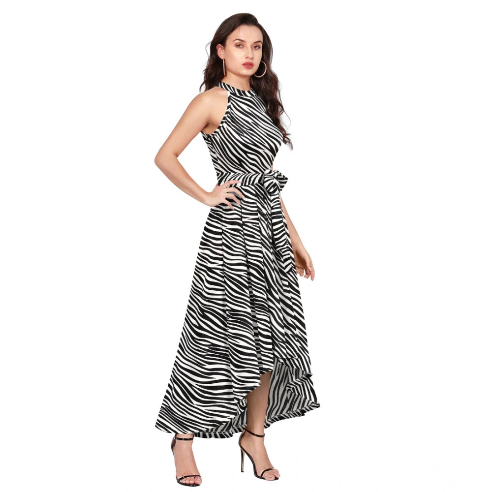 Women'S Polyester Zebra Pattern Halter Neck Sleeveless Dress (
