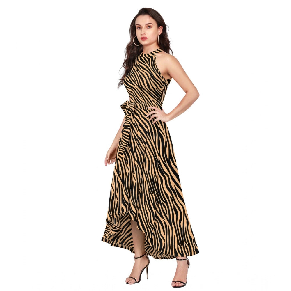 Women'S Polyester Zebra Pattern Halter Neck Sleeveless Dress (
