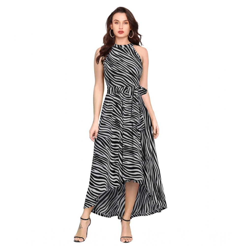 Women'S Polyester Zebra Pattern Halter Neck Sleeveless Dress (
