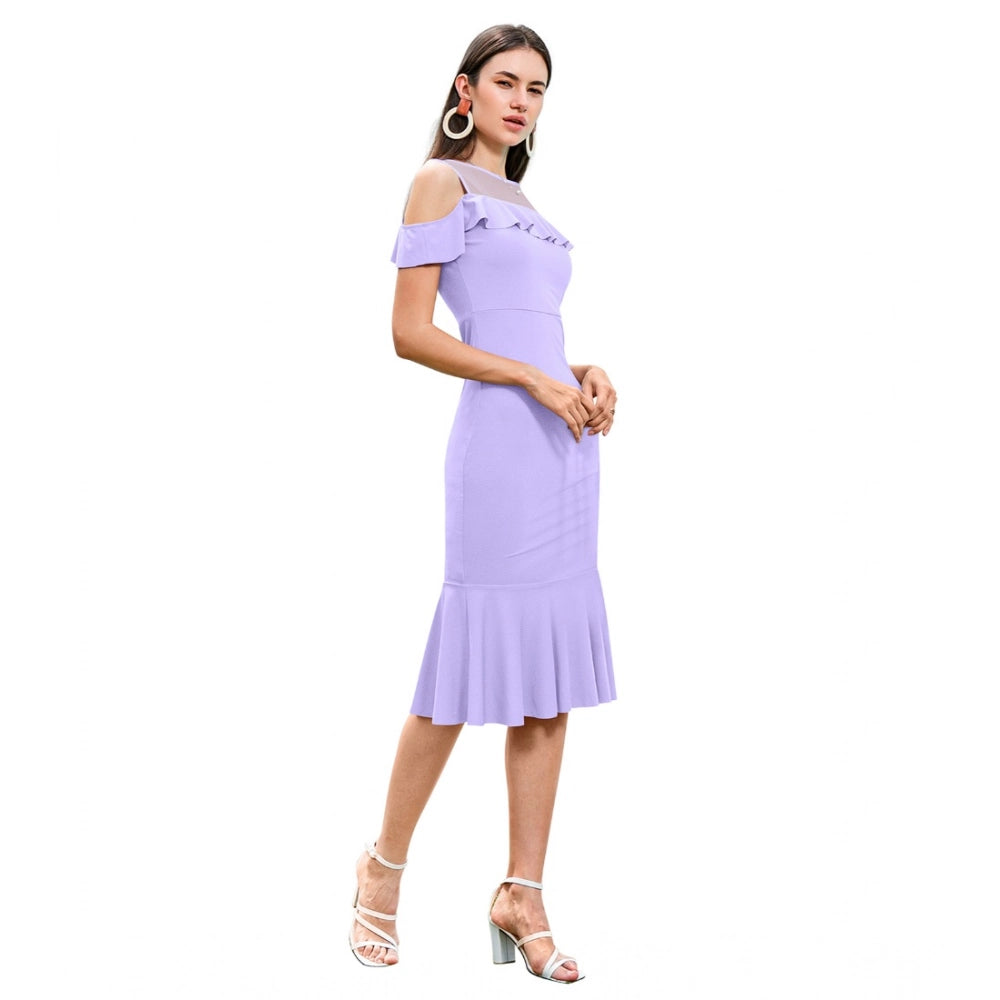 Women'S Knitting Stretchable Solid Round Neck Sleeveless Dress