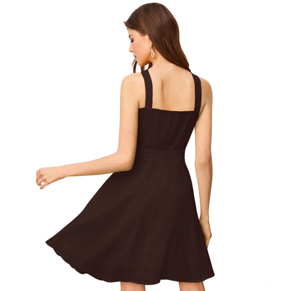 Women'S Knitting Stretchable Solid Halter Neck Sleeveless Dres