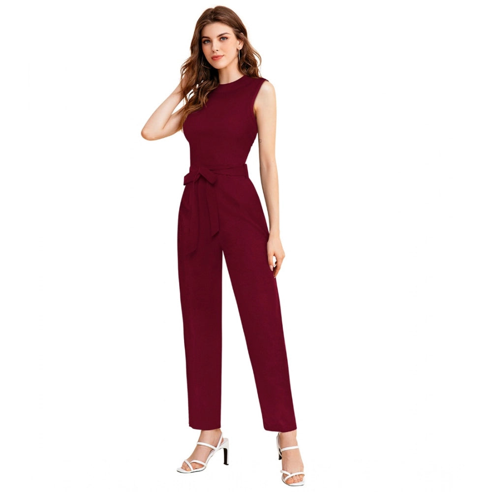 Women'S Knitting Stretchable Solid Round Neck Sleeveless Jumps