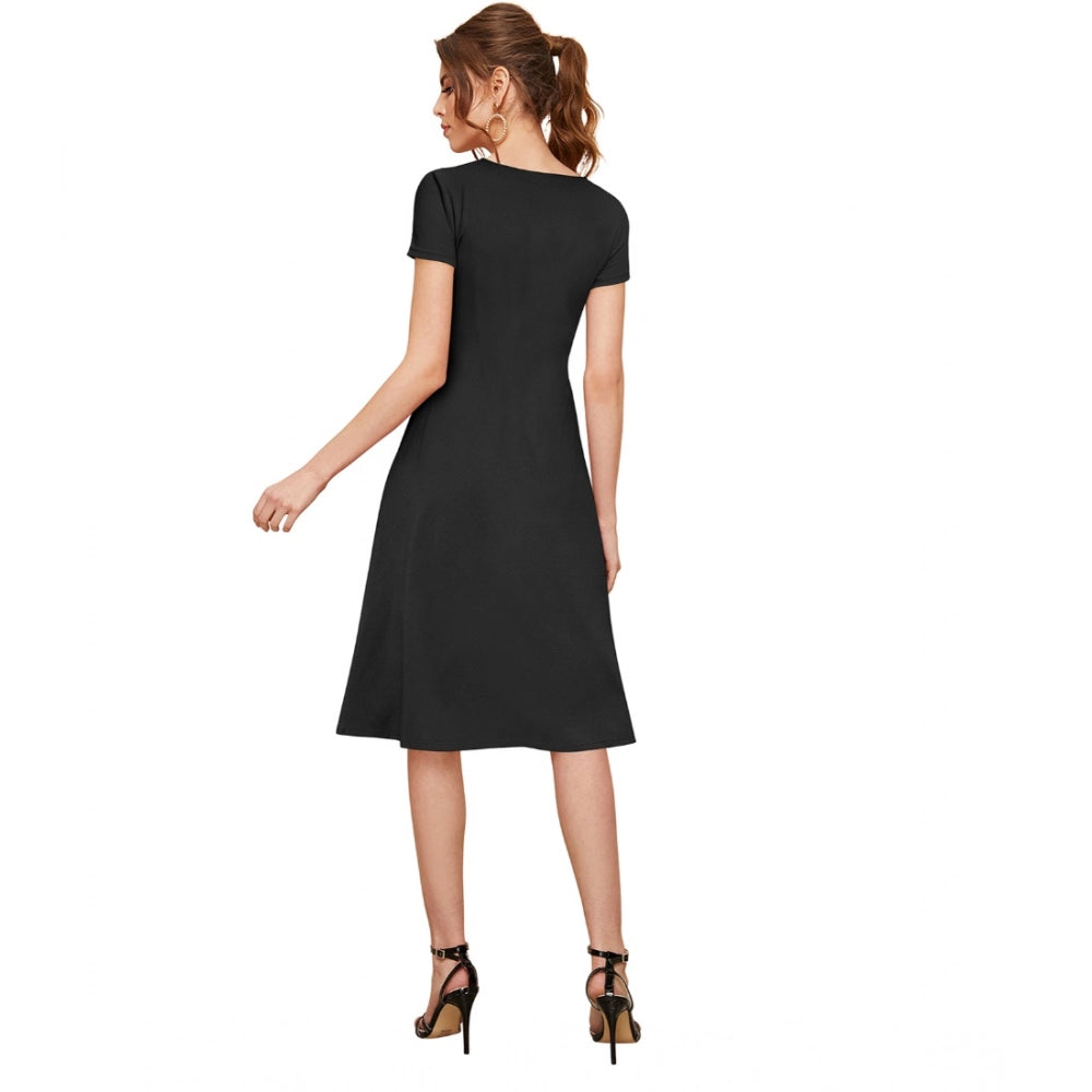 Women'S Knitting Stretchable Solid Round Neck Cap Sleeve Dress