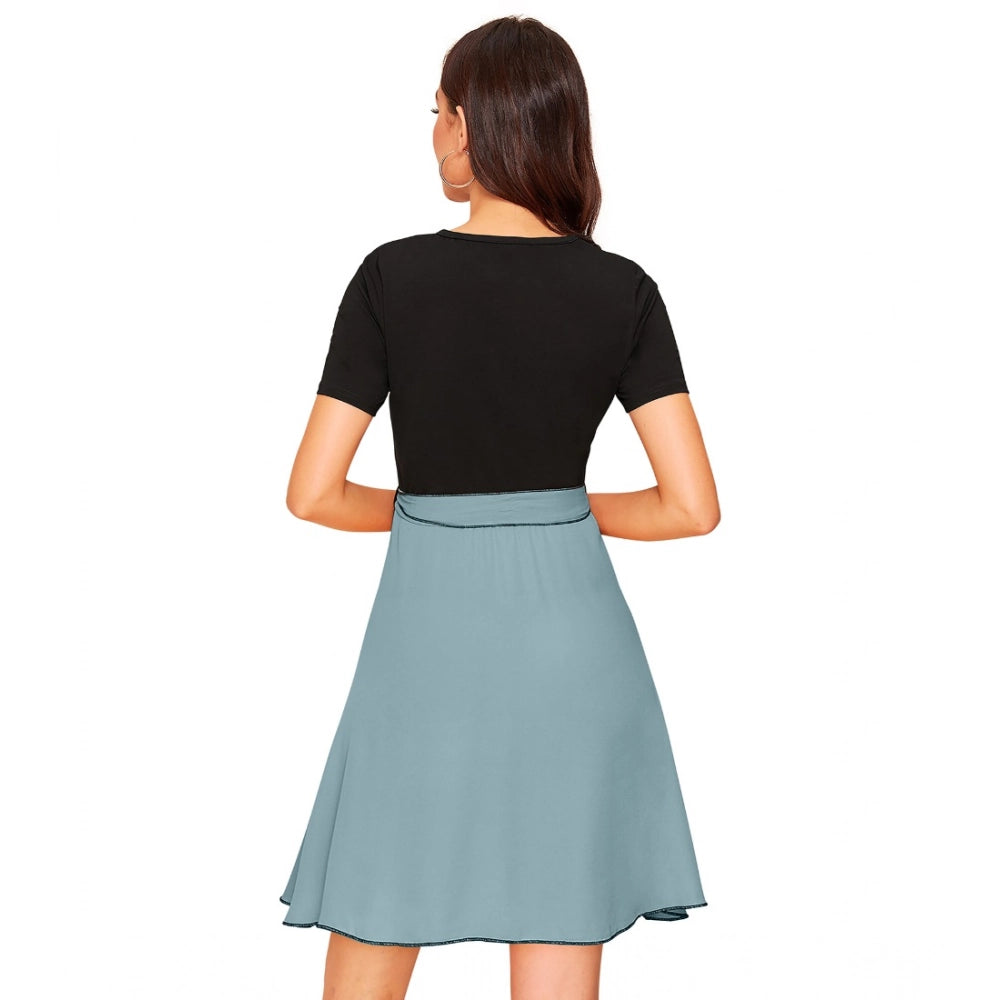 Women'S Knitting Stretchable Solid Round Neck Cap Sleeve Dress