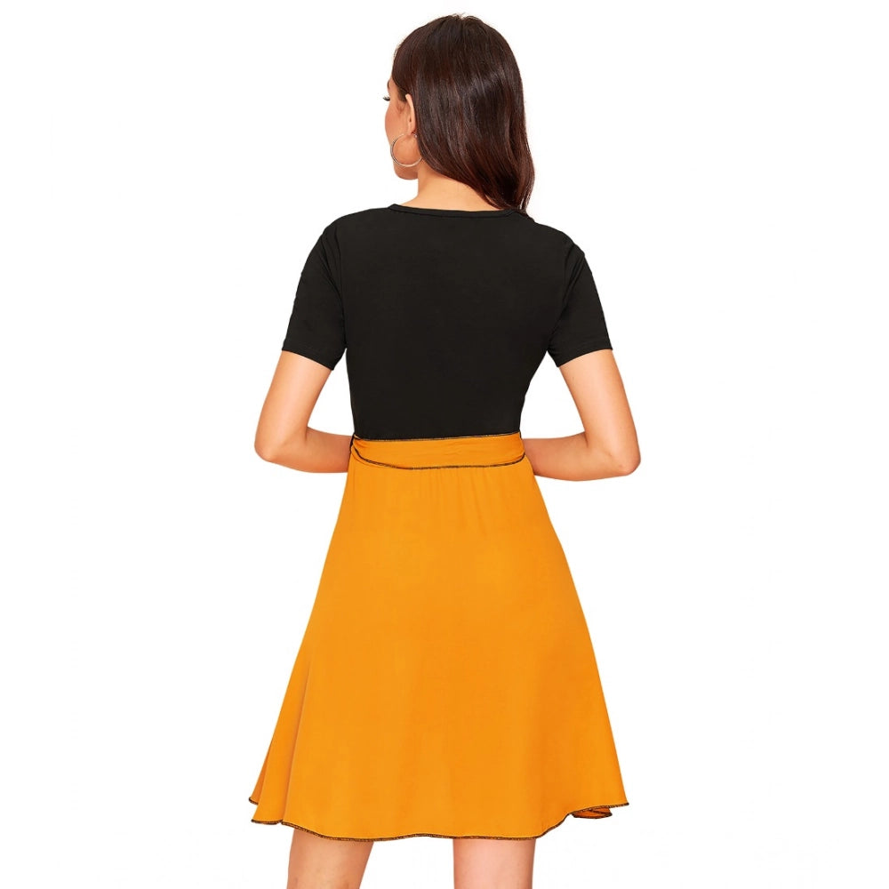 Women'S Knitting Stretchable Solid Round Neck Cap Sleeve Dress