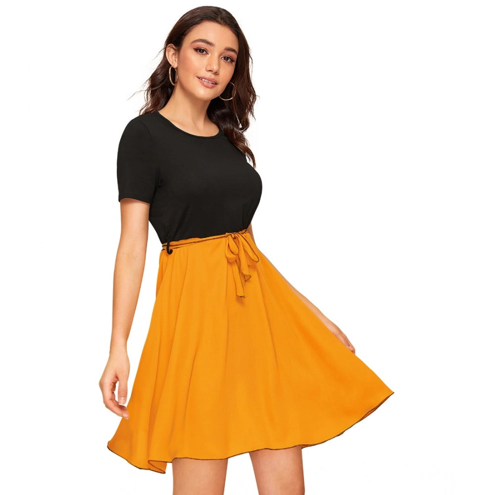 Women'S Knitting Stretchable Solid Round Neck Cap Sleeve Dress
