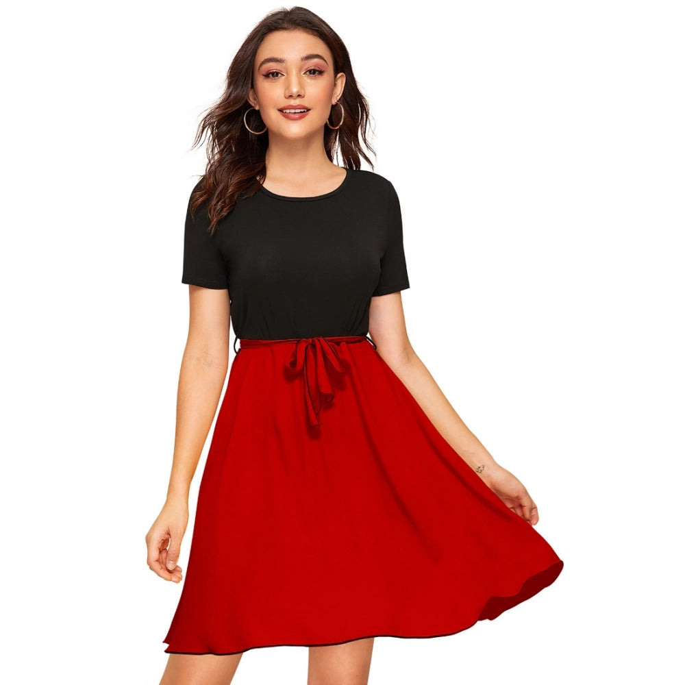 Women'S Knitting Stretchable Solid Round Neck Cap Sleeve Dress
