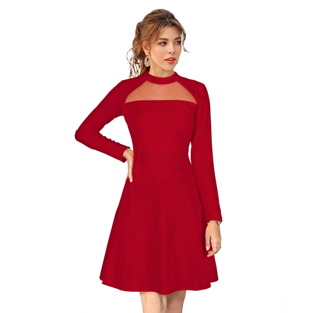 Women'S Knitting Stretchable Solid Round Neck Full Sleeve Dres