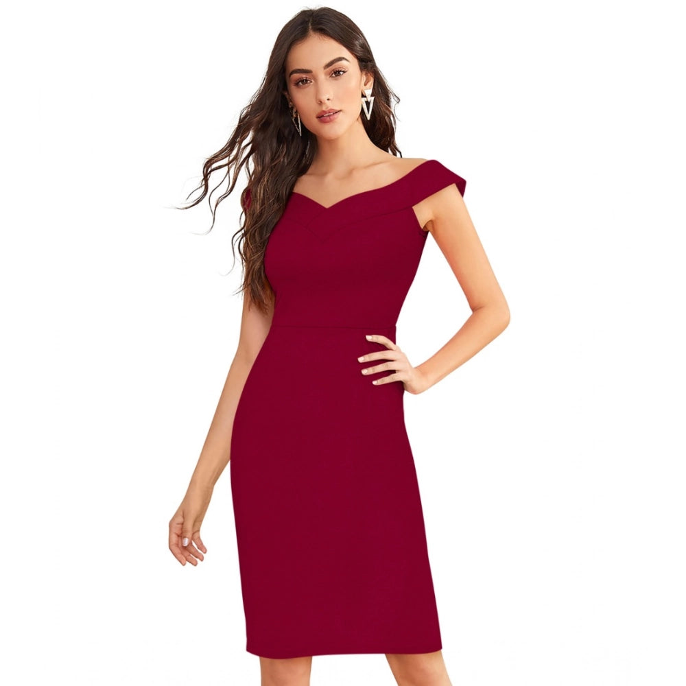 Women'S Knitting Stretchable Solid Round Neck Sleeveless Dress