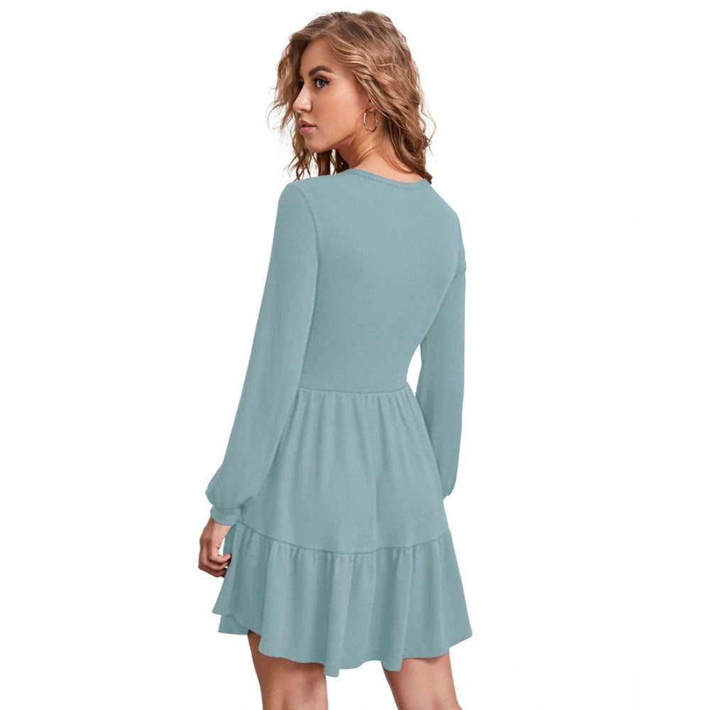Women'S Knitting Stretchable Solid Round Neck Full Sleeve Dres