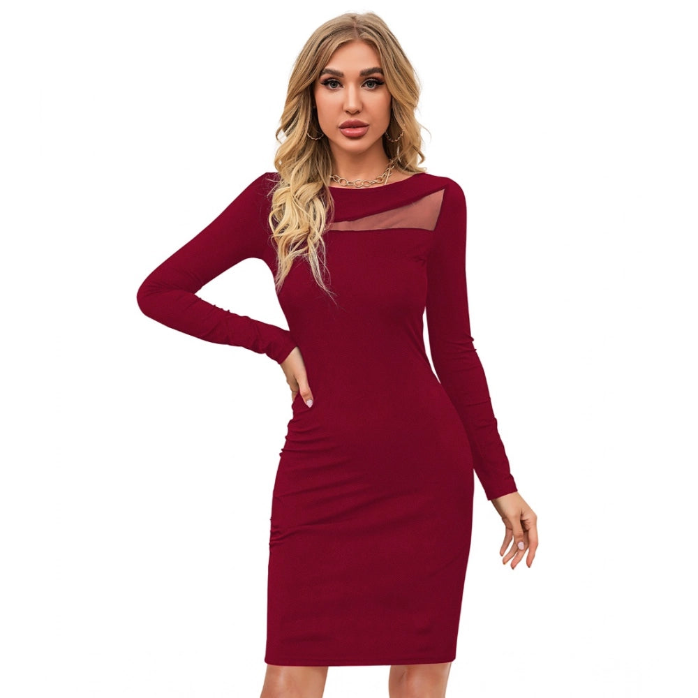 Women'S Knitting Stretchable Solid Round Neck Full Sleeve Dres