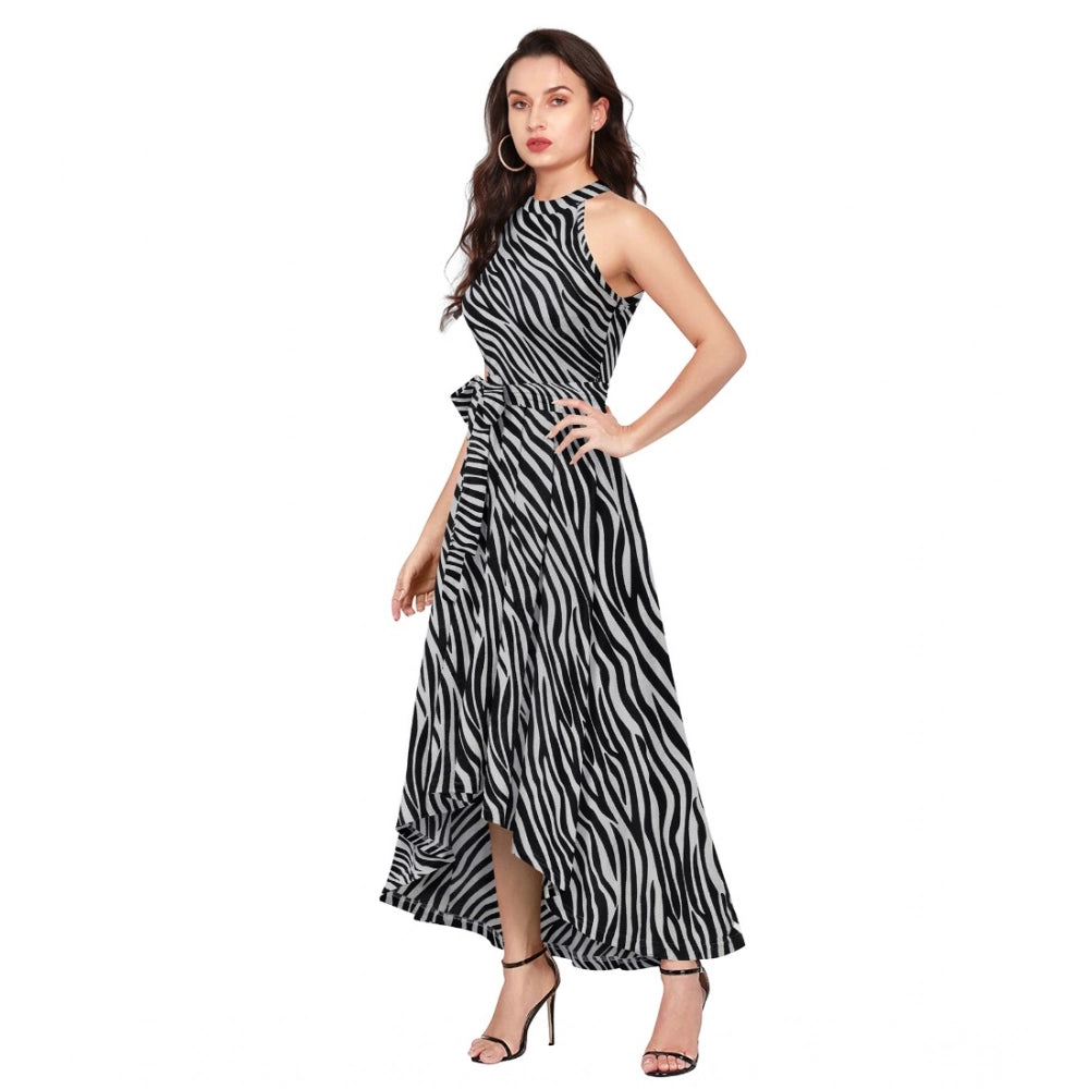Women'S Polyester Zebra Pattern Halter Neck Sleeveless Dress (