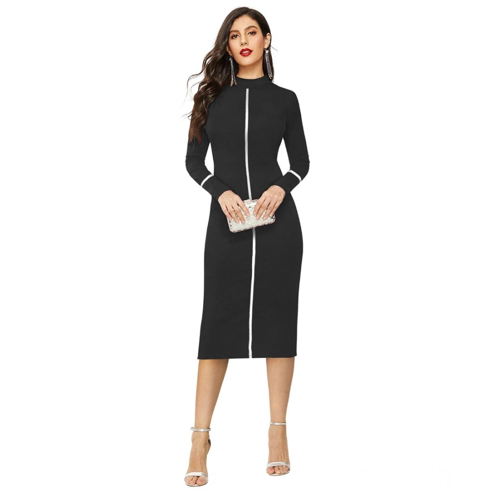 Women'S Knitting Stretchable Solid Round Neck Full Sleeve Dres