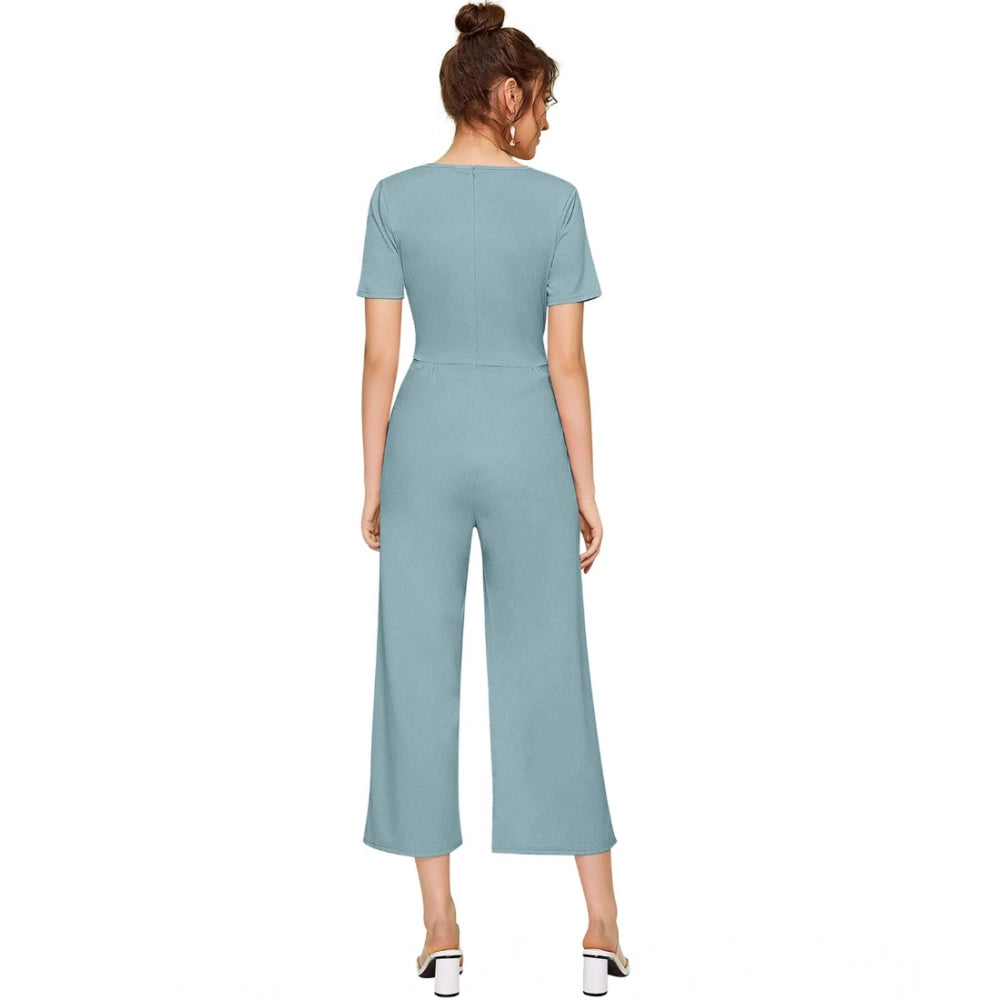 Women'S Knitting Stretchable Solid Round Neck Cap Sleeve Jumps