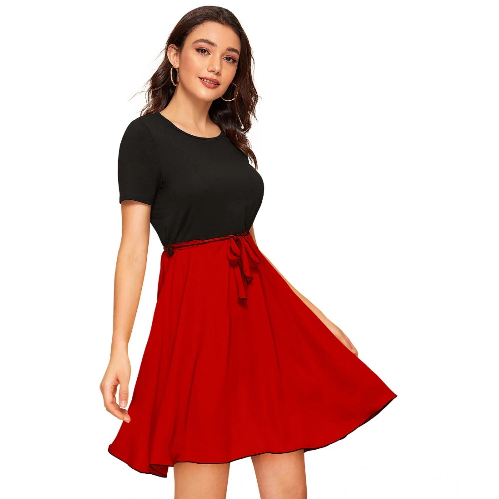 Women'S Knitting Stretchable Solid Round Neck Cap Sleeve Dress