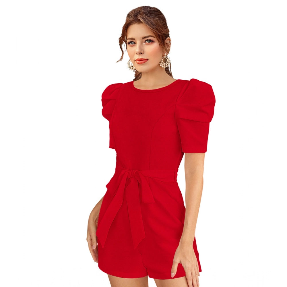 Women'S Knitting Stretchable Solid Round Neck 3-4 Puff Sleeve