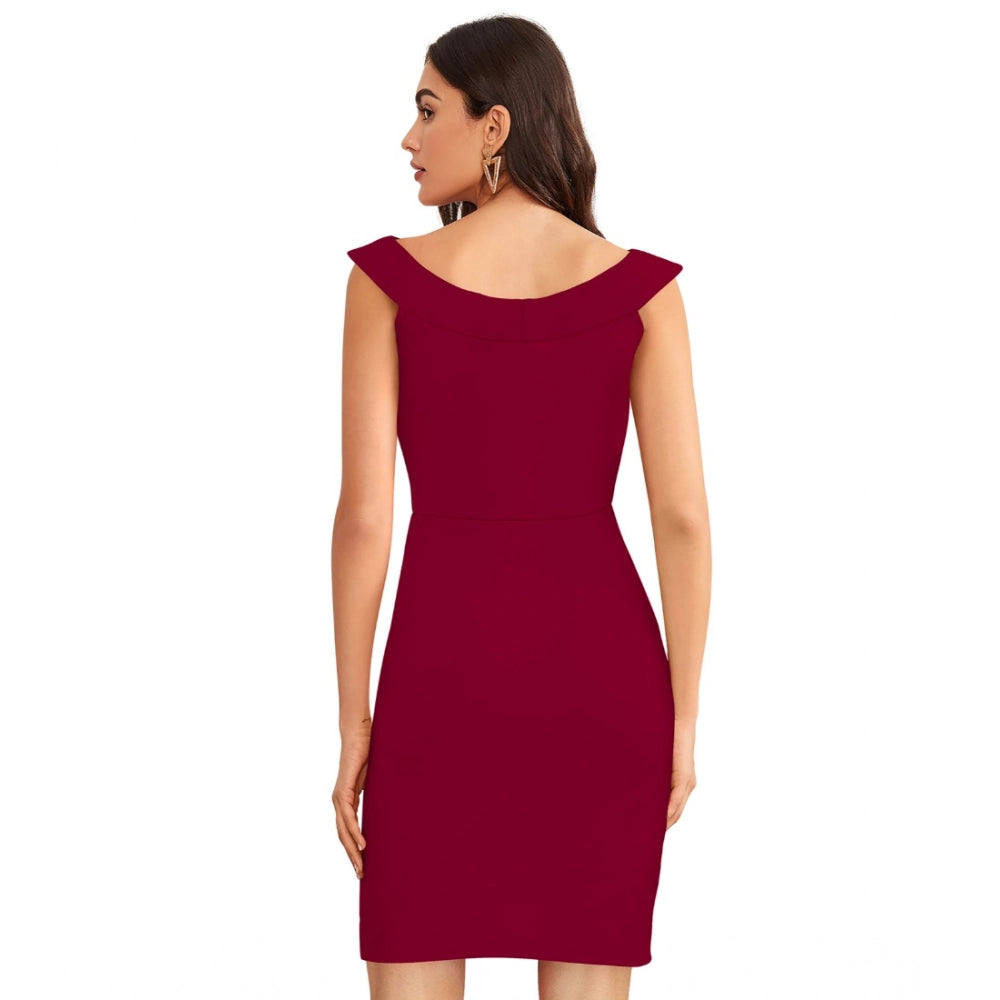 Women'S Knitting Stretchable Solid Round Neck Sleeveless Dress