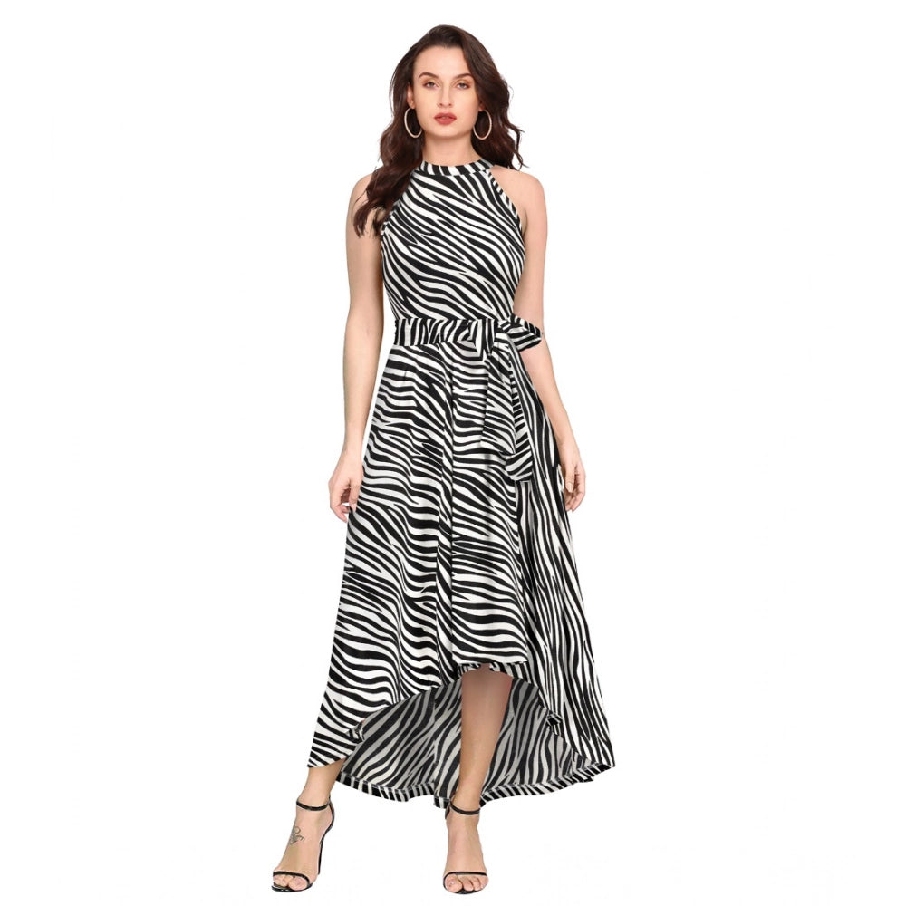 Women'S Polyester Zebra Pattern Halter Neck Sleeveless Dress (