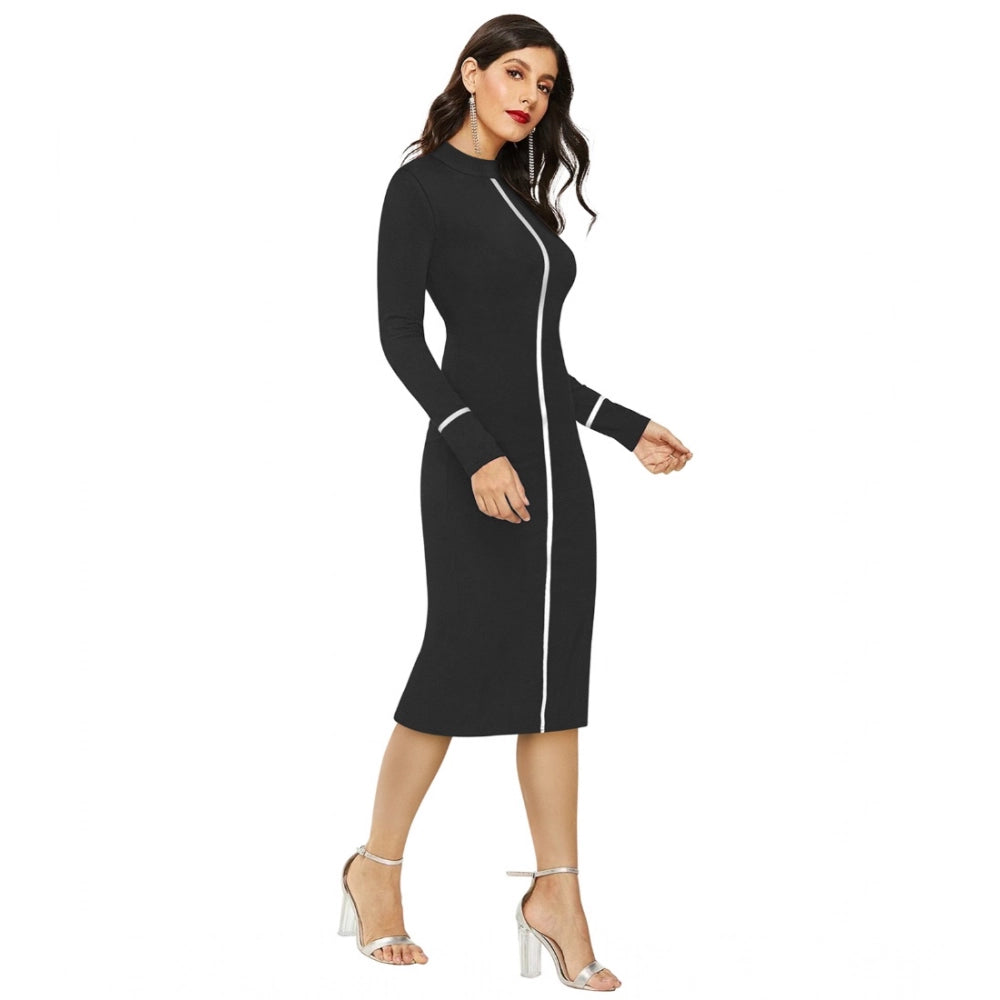 Women'S Knitting Stretchable Solid Round Neck Full Sleeve Dres