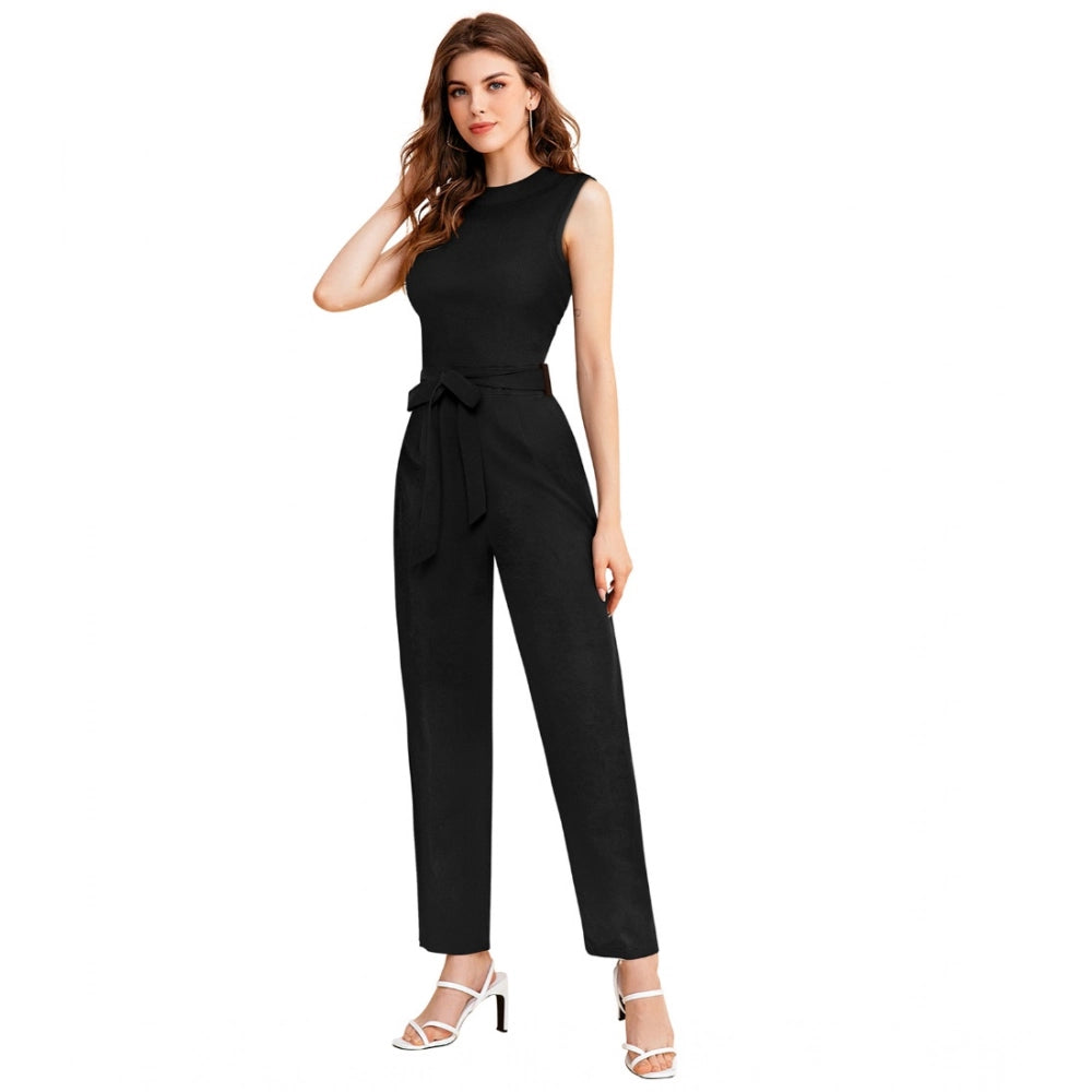 Women'S Knitting Stretchable Solid Round Neck Sleeveless Jumps