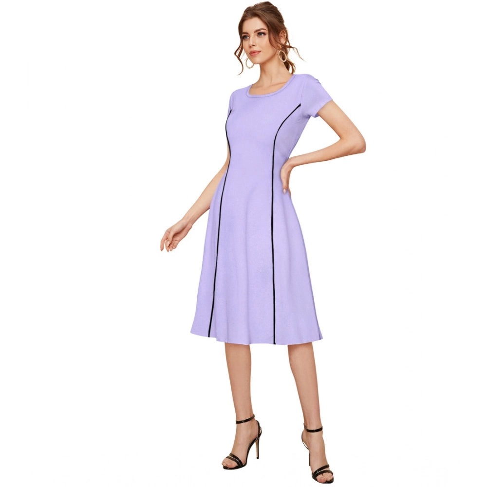 Women'S Knitting Stretchable Solid Round Neck Cap Sleeve Dress