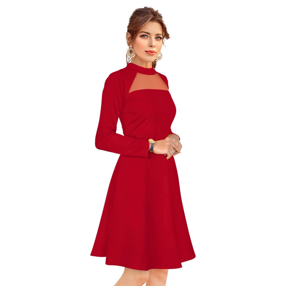 Women'S Knitting Stretchable Solid Round Neck Full Sleeve Dres