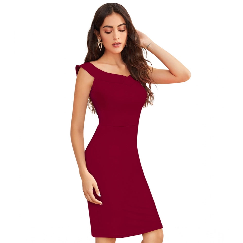Women'S Knitting Stretchable Solid Round Neck Sleeveless Dress