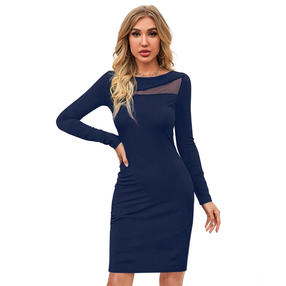 Women'S Knitting Stretchable Solid Round Neck Full Sleeve Dres