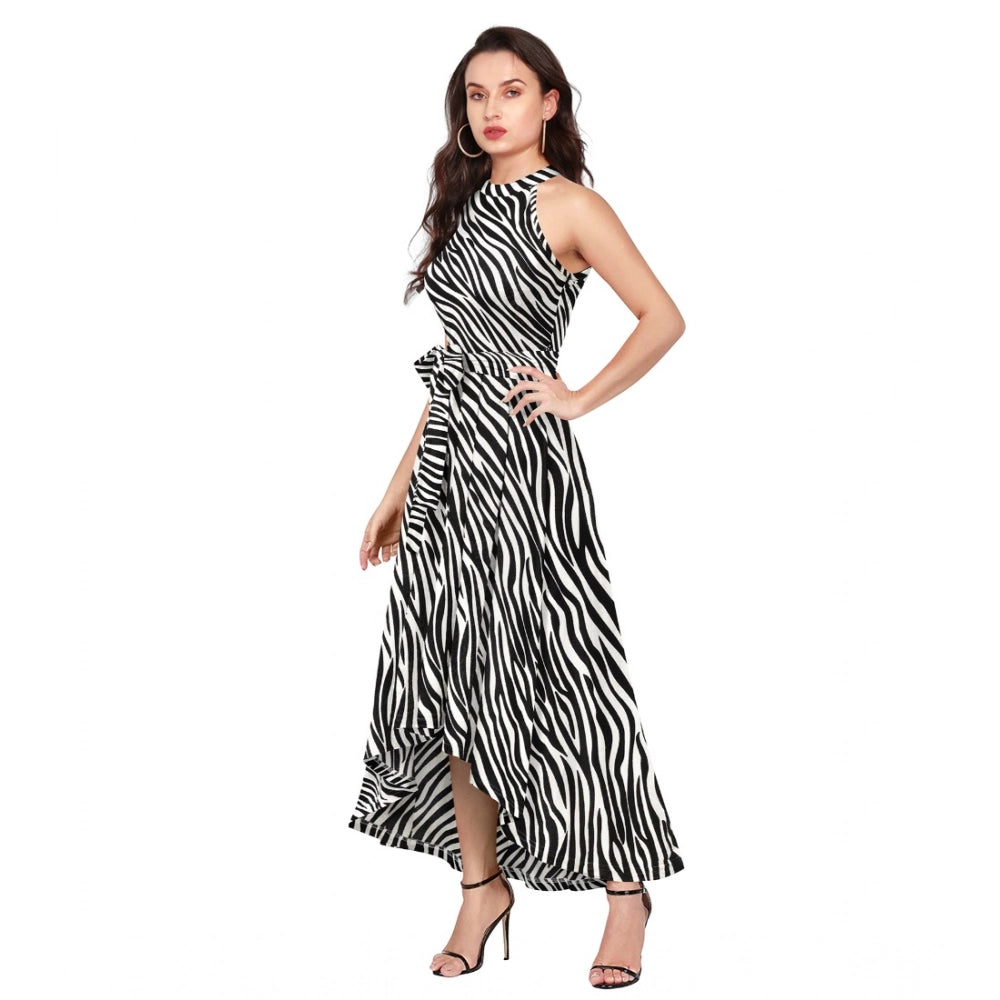 Women'S Polyester Zebra Pattern Halter Neck Sleeveless Dress (